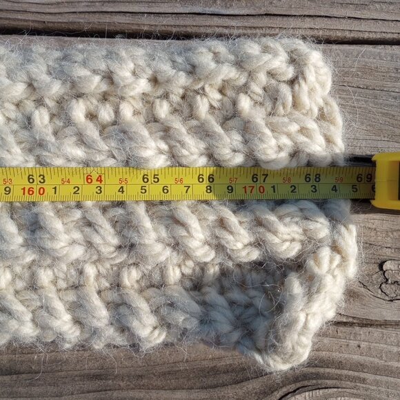 Womens Handmade Alpaca Beanie Hat and Scarf Set Beige Cable Knit Chunky Combo main image 11